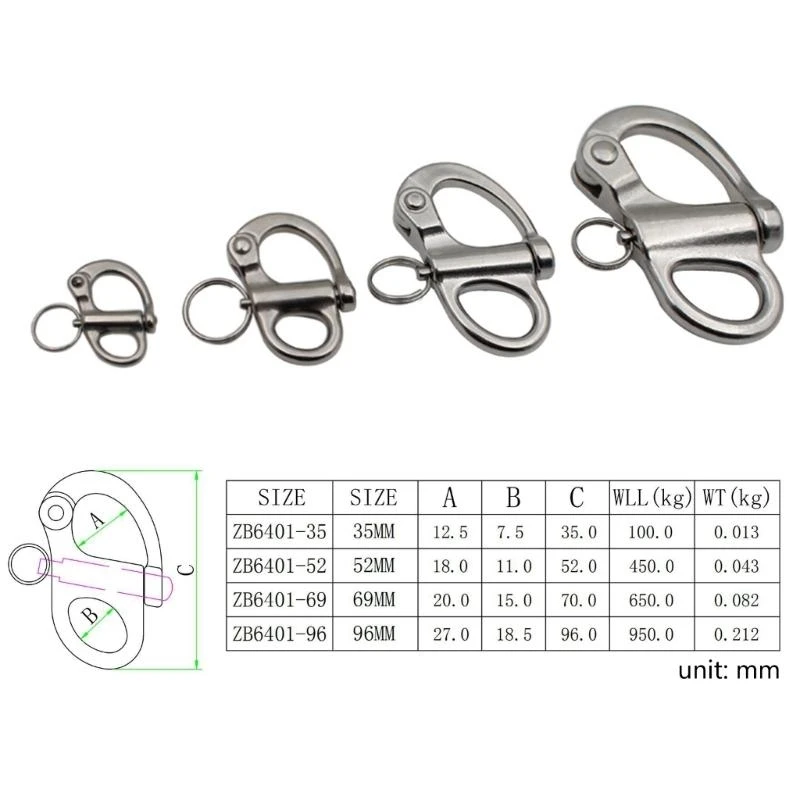 A70F Thép không gỉ Shackle 35/52/69/96mm Xếp đôi chân toàn Xếp khay toàn