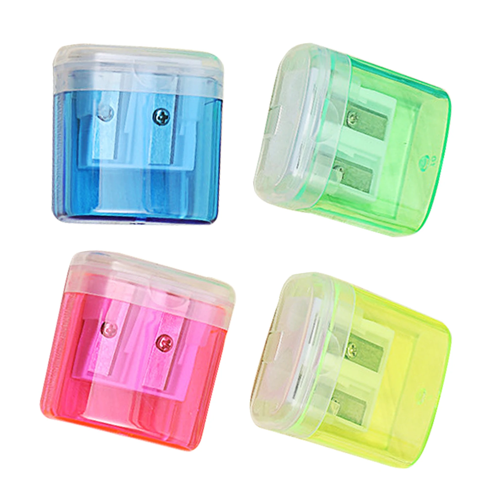 Pencil Sharpener Student Stationery with Container Colorful Double Hole Plastic Transparent Pencil Sharpener for Children