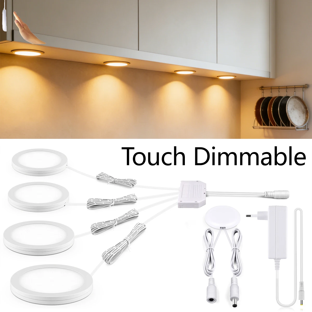 Super Thin LED Puck Lights with Hand Scan Sensor and Touch Dimmable Swtich 12V 5W Ceiling Light Wardrobe Cabinet Night Lighting