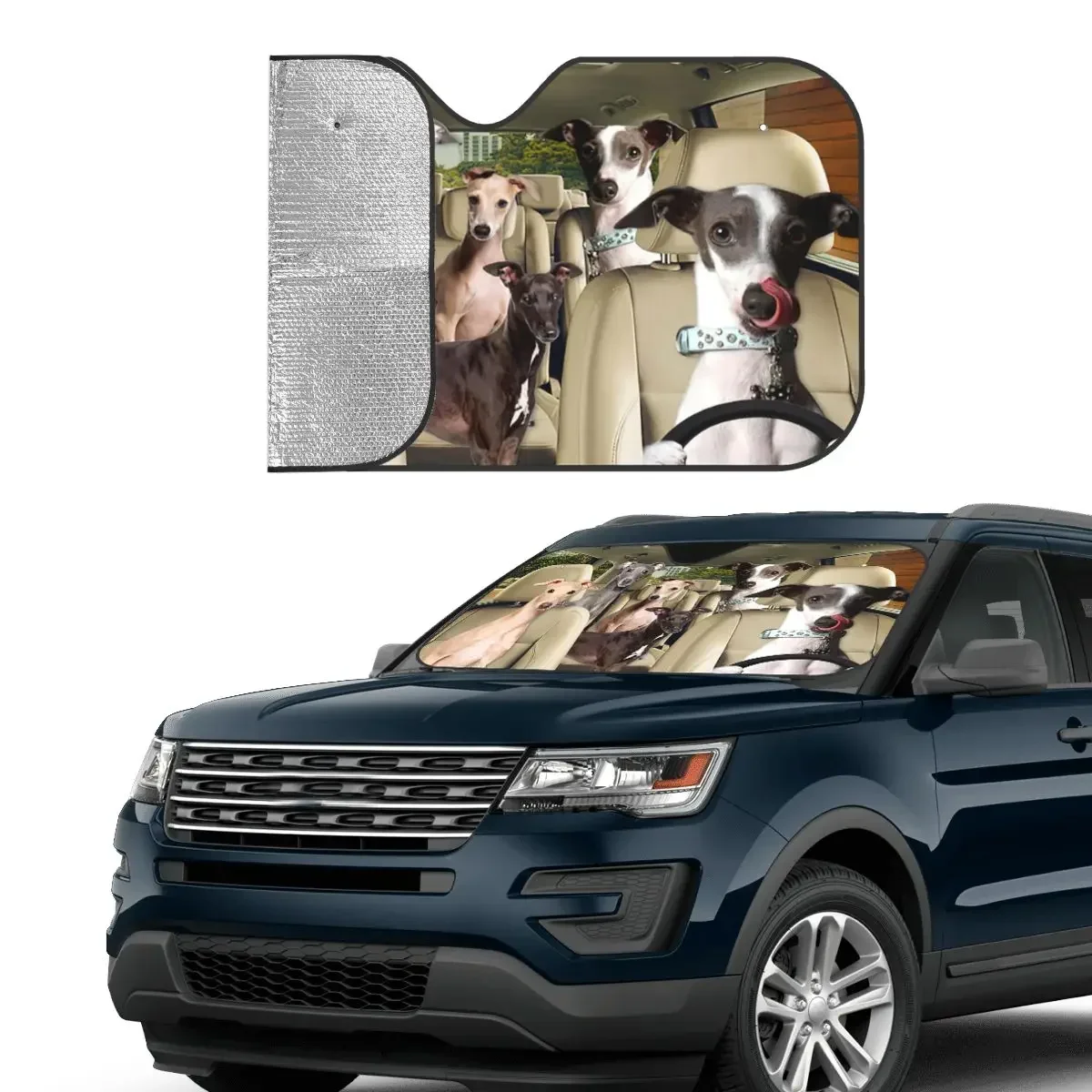 Greyhound Dog Driver Funny Windshield Sunshade 76x140cm Animals Foils Car Window Windscreen Cover Accessories Covers