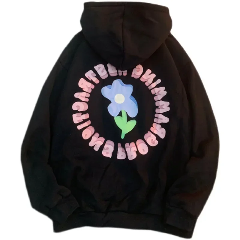 

Autumn Flower Print Hoodies Women Streetwear Sleeve Female Sweatshirt Loose Fleece Ladies Y2k Winter Clothes Women Korean Style