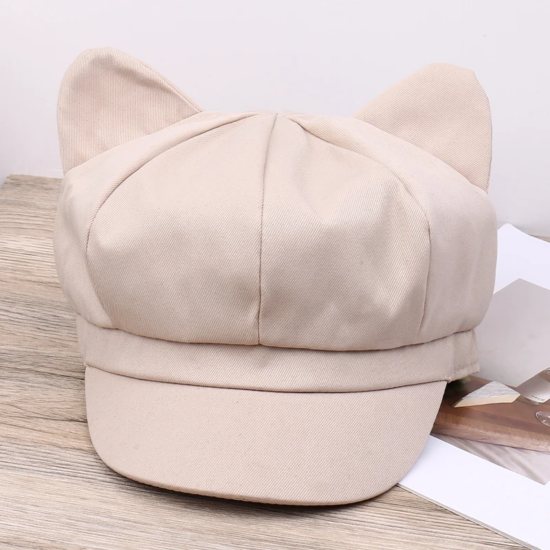 Cute Cat Ear Sun Hat Lightweight Breathable Solid Color Spring Summer Fashionable Simple Matchable Comfortable Sweet Style