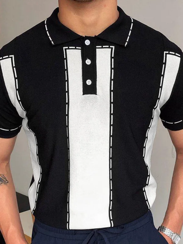 

Мужской вязаный свитер Cool Silk с отложным воротником, в стиле пэчворк, для повседневного городского образа, летний топ