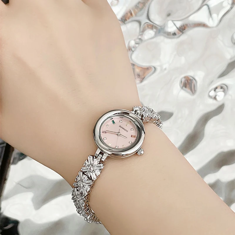 SUNMATE Women's Watches Luxury Brand Women's Watches Elegant Flower Diamond Bracelet Waterproof Fashion Quartz Women's Watch