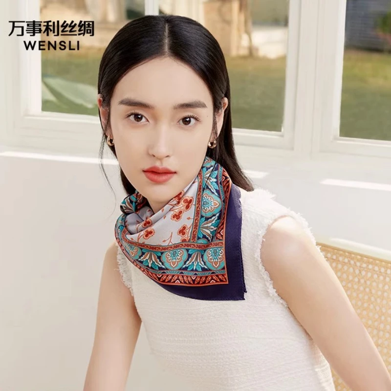 

Новое поступление Wensli на весну/осень, 100% чистый шелк, модный и универсальный подарок-властный двусторонний квадратный шарф с принтом