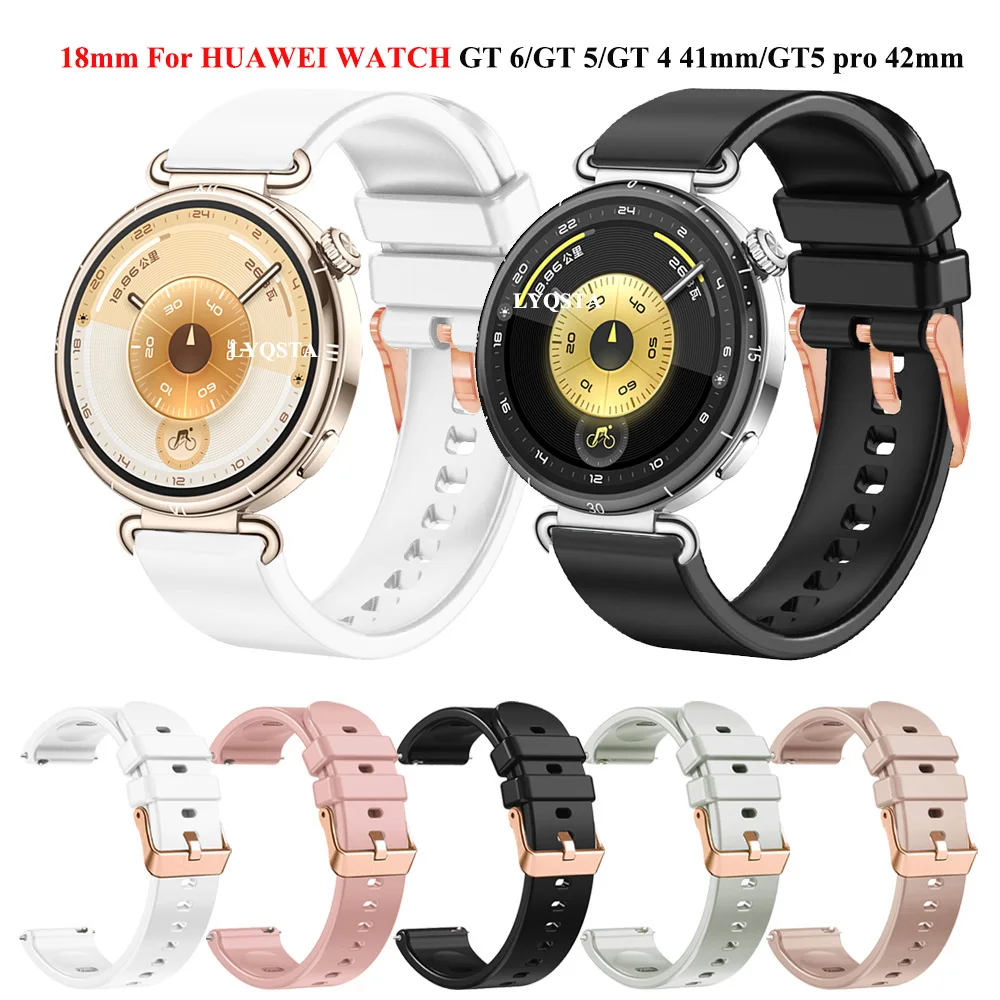 

Горячий ремешок 18 мм для Huawei Watch GT 6 GT 5 GT4, 41 мм, браслет, умные часы, силиконовый ремешок для часов GT5 Pro, 42 мм, аксессуары