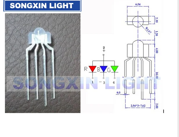 25PCS 3mm RGB led diffused 4-PIN multicolor dip led 2.6*3.5*6.5mm common anode full color light diode For Keyboard