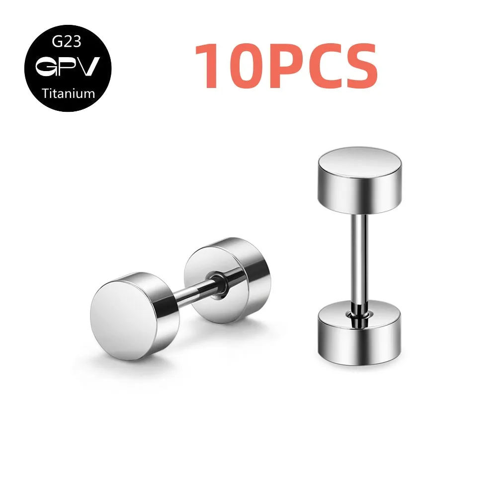 

10PCS G23 Titanium Two Head Levered Earbone Nail Round Cake Perforated Jewelry Male and Female Earnail Nose Nail