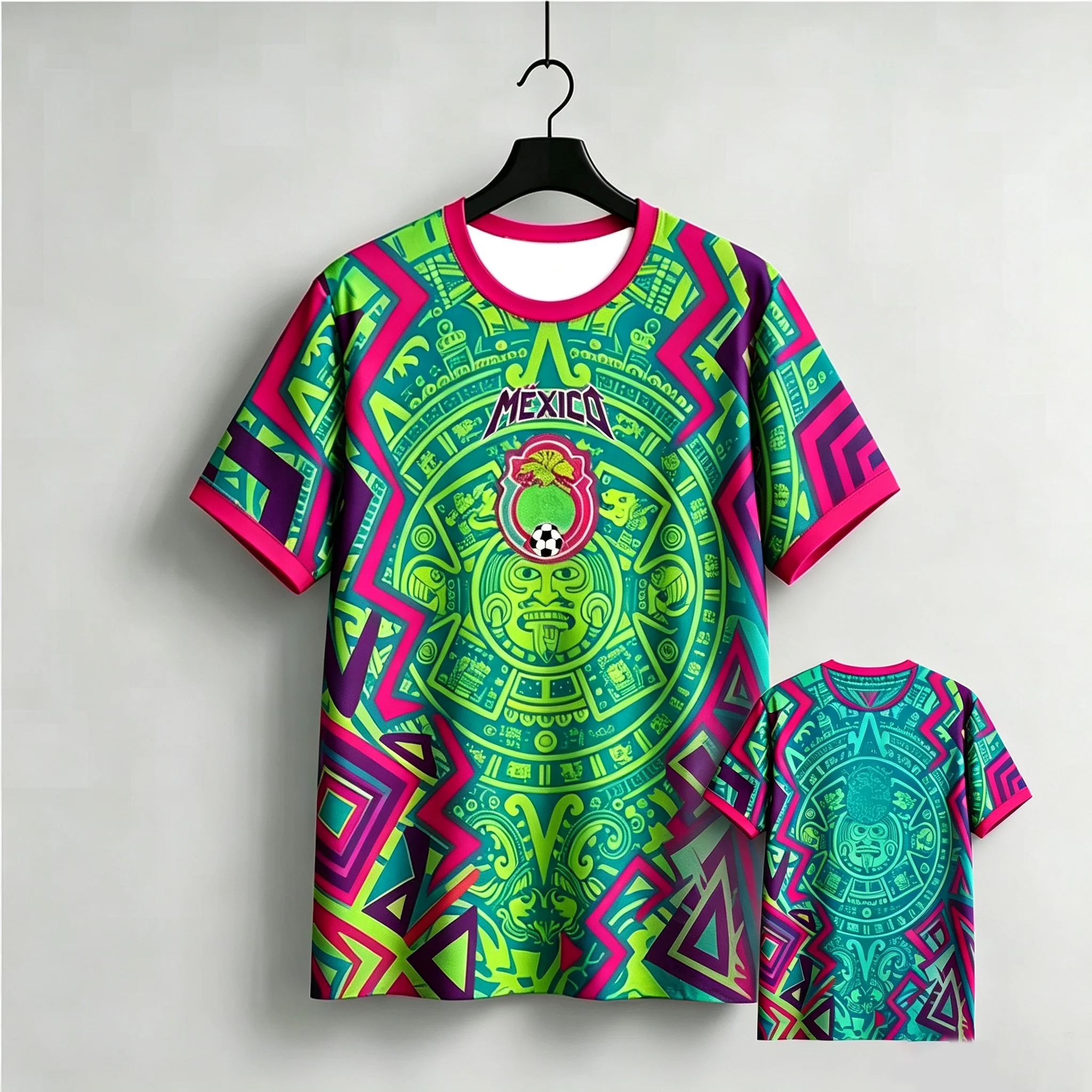 Mexico Aztec Calendar Soccer T-Shirt, Retro Mayan Totem Print Unisex Quick Dry Football Tee For Men Women Kids Casual Sport Top