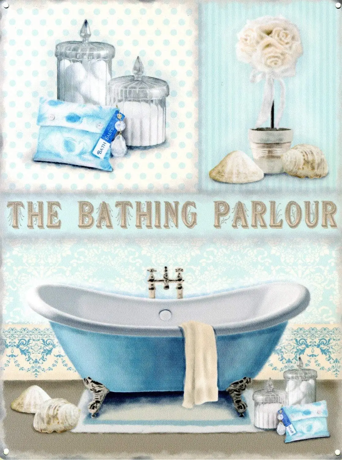 Wall Decor Metal Signs The Bathing Parlour, Relax and Unwind Tin Sign 16