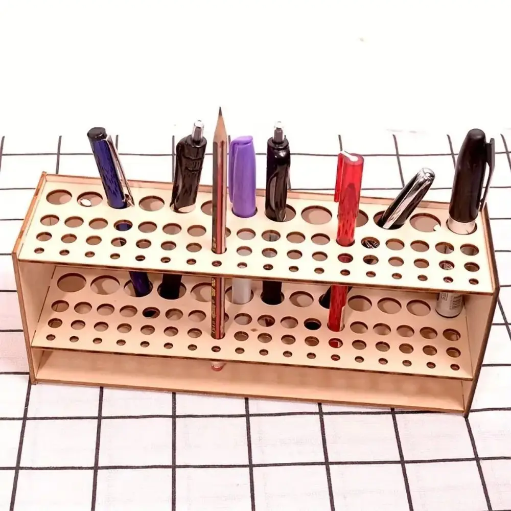 Wooden Paintbrush Organizer Space Saving Open Slot Structure Brush Holder Multi Hole Natural Wood Style Makeup Brush Holder