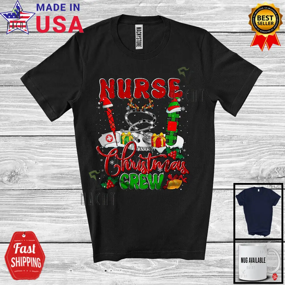 

Custom Name Nurse Christmas Crew; Cheerful Plaid Pajama; Careers Jobs T-Shirt