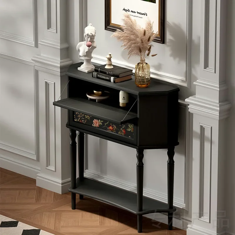 DSA French entrance cabinet solid wood painted flowers like brocade dining side cabinet living room corridor retro decorative