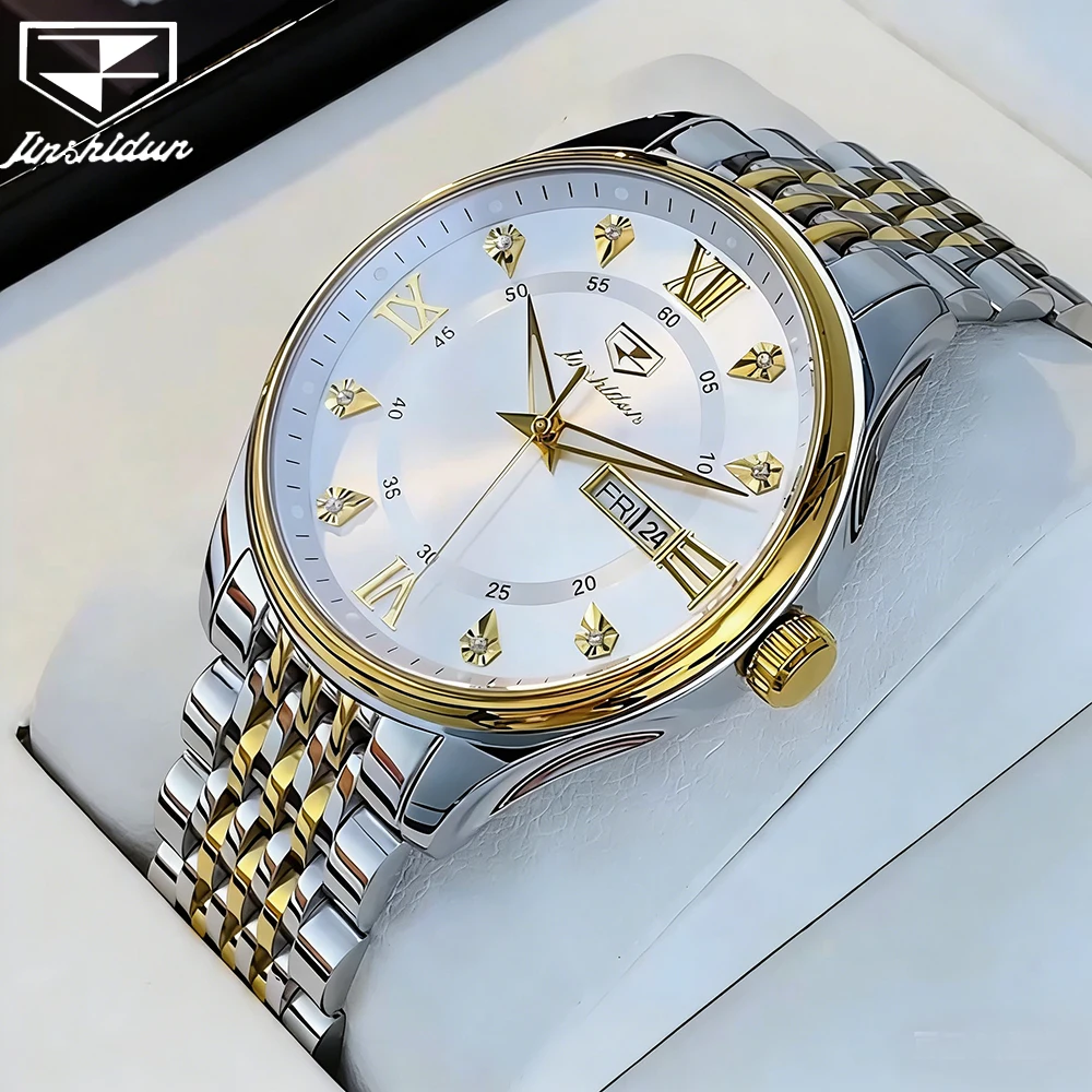 

JSDUN Men's Watches Luxury Fashion Fine Steel Strap Dual Calendar Original Automatic Mechanical Wristwatch Waterproof Luminous