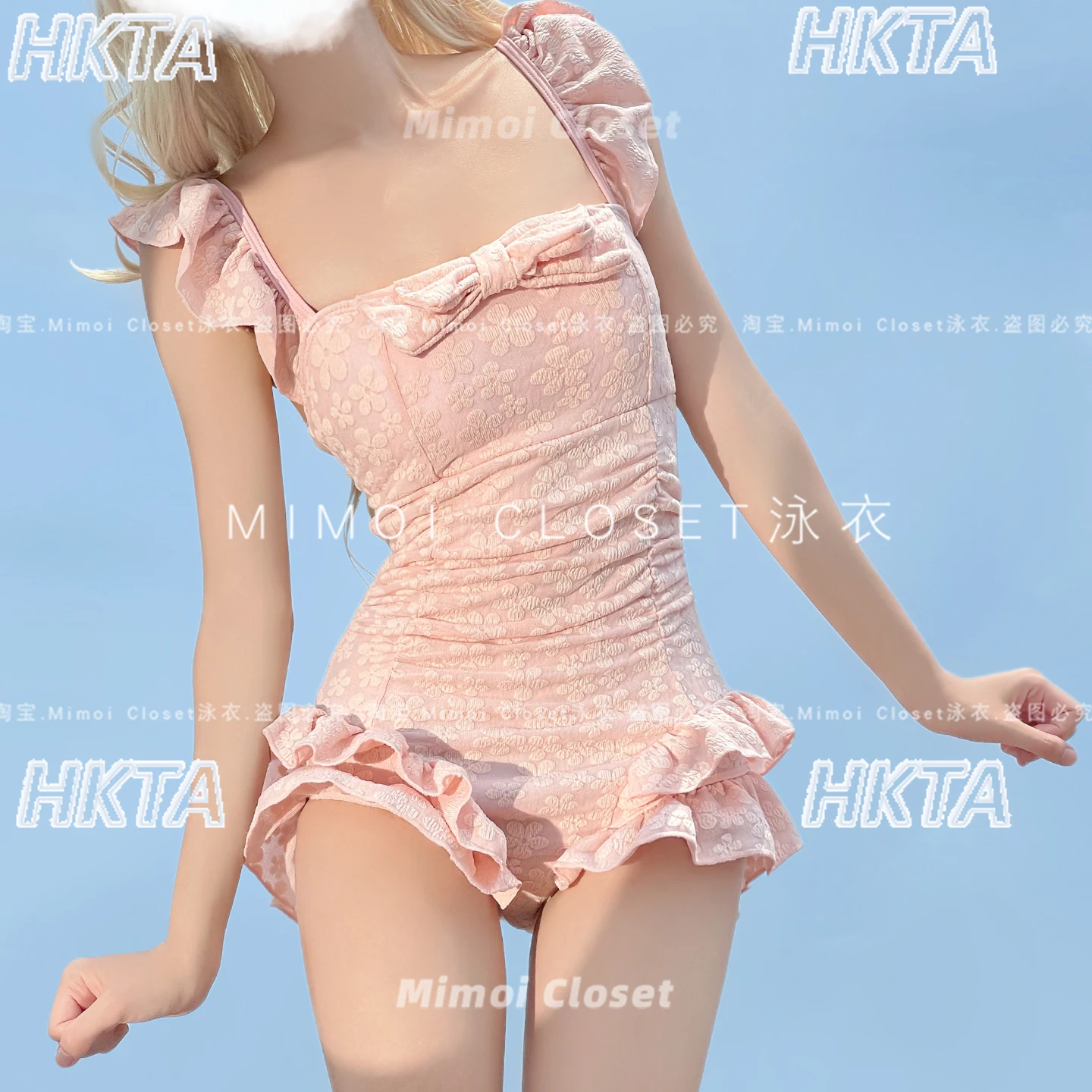 

Sweet One Piece Jumpsuit Swimwear Cute Girl Women Kawaii Waist Slim Pleated Flower Summer New Versatile Lolita Pink Swimsuit