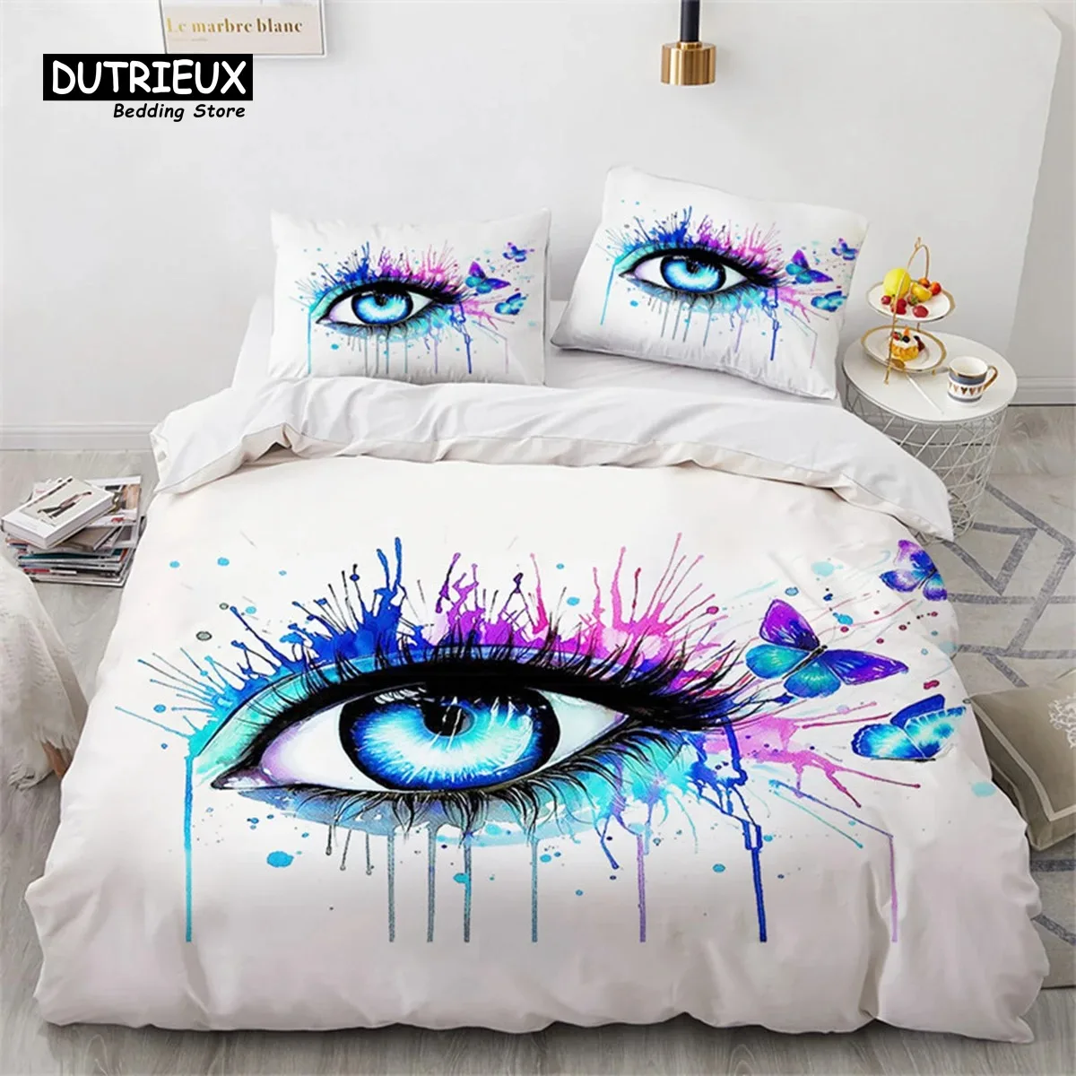 3D Colorful Eyes Duvet Cover Microfiber Vintage All Seeing Eye Tattoo Quilt Cover Boho Mandala Bedding Set Full Single King Size