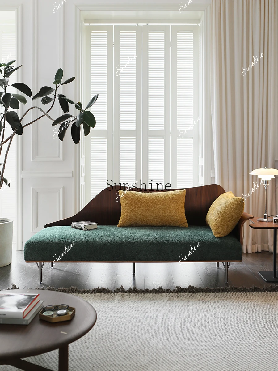 

Retro style MCM/Copenhagen/BLON curved wood walnut fabric sofa FT