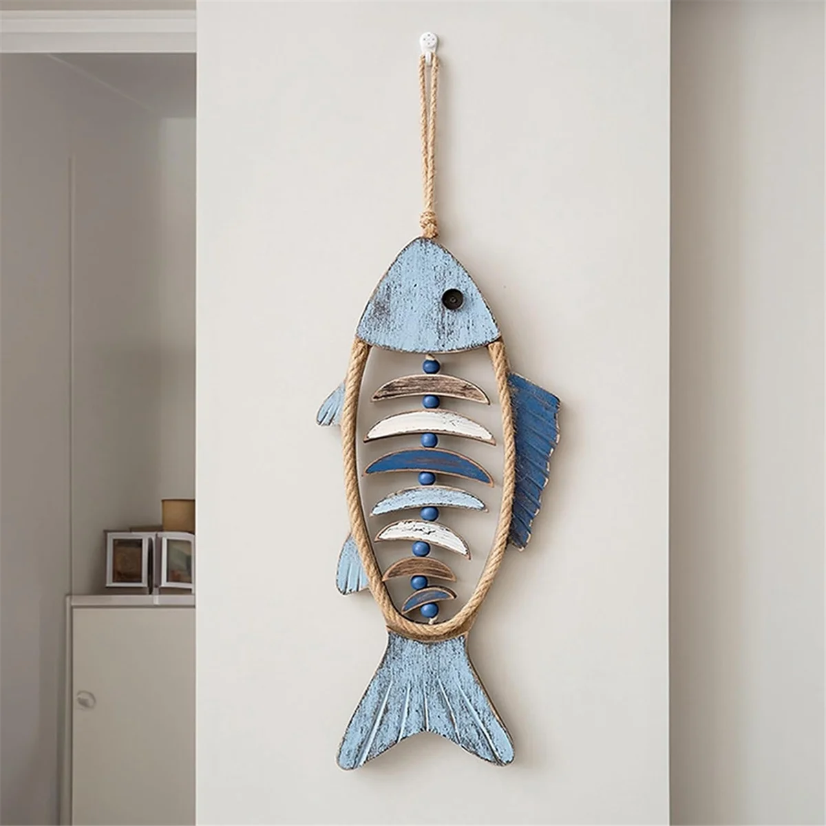 Wooden Fish Wall Decor, Antique Nautical Fish Decoration, Hand Carved Fish Wall Decor, for Mediterranean Beach Theme B