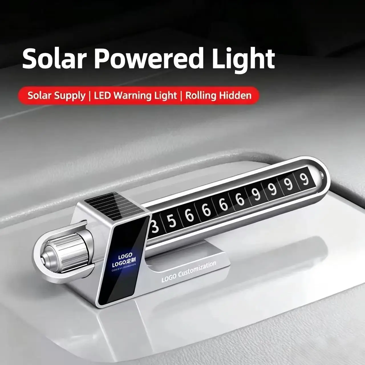 2026 New Style High‑Grade Solar Powered Car Parking Number Plate, Luminous Temporary Parking Card with Auto‑Light Up, Car Phone