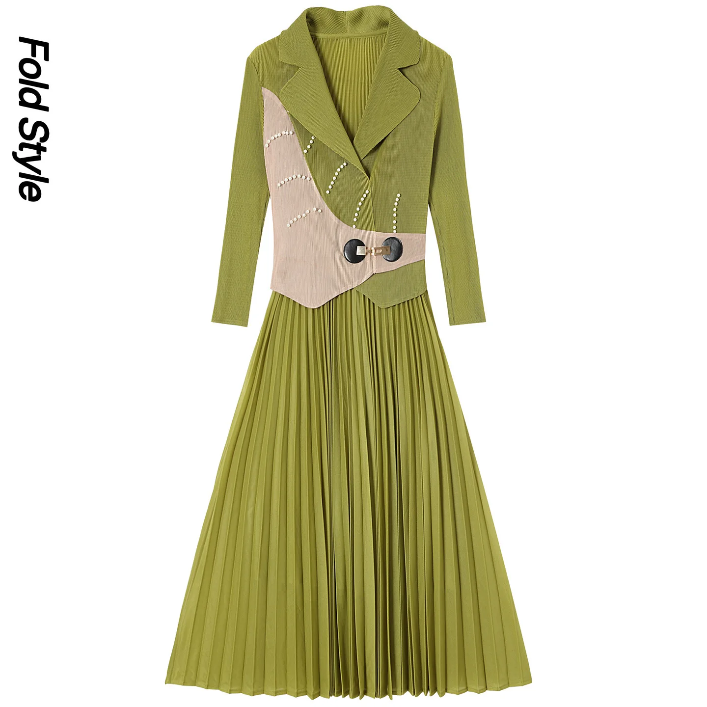 

Miyake Pleated Dress 2025 New Nanyou Vacation Skirt High-end Pearl Decorative Button Pleated Skirt Women's Clothing