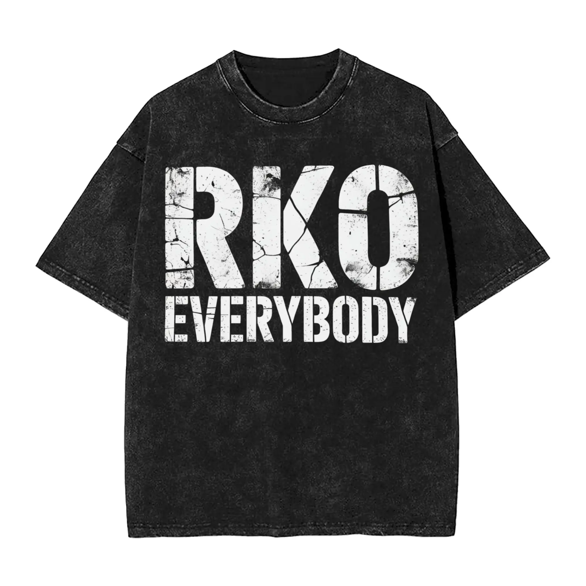 Wrestling RKO Everybody  Vintage Washed T-Shirt Men Cotton Tops Shirts Hip Hop  O-neck Short Sleeve