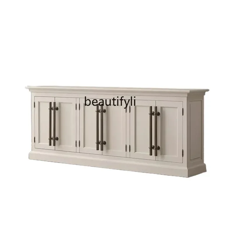 

53American modern simple TV cabinet small apartment household solid wood white locker French retro living room floor cabinet