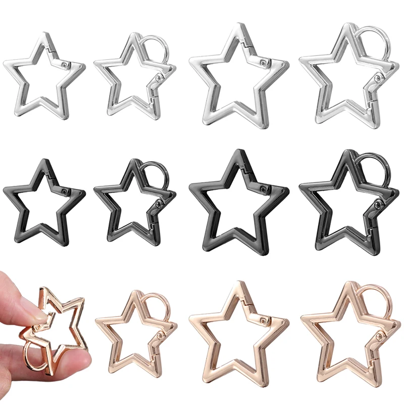 Pentagram Metal Ring Spring Clasps for DIY Jewelry Openable Star Carabiner Keychain Bag Clips Hook Dog Chain Buckles Connector