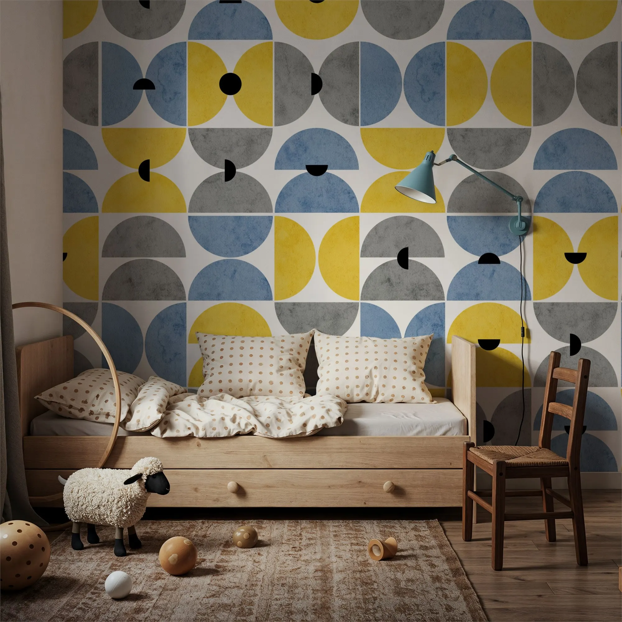 Homley Retro Shapes Blue Vintage Wallpaper Custom Wall Mural for Bedroom