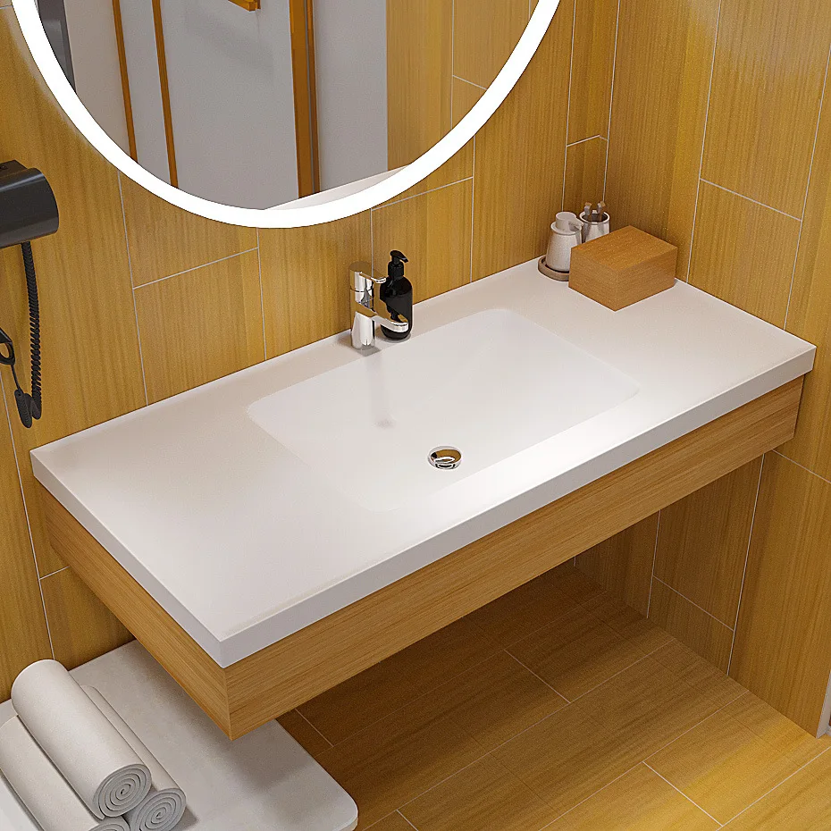 Hotel Minimalist Bathroom Cabinet Acrylic Wash Seamless Artificial Stone Integrated Bathroom Sink Basin