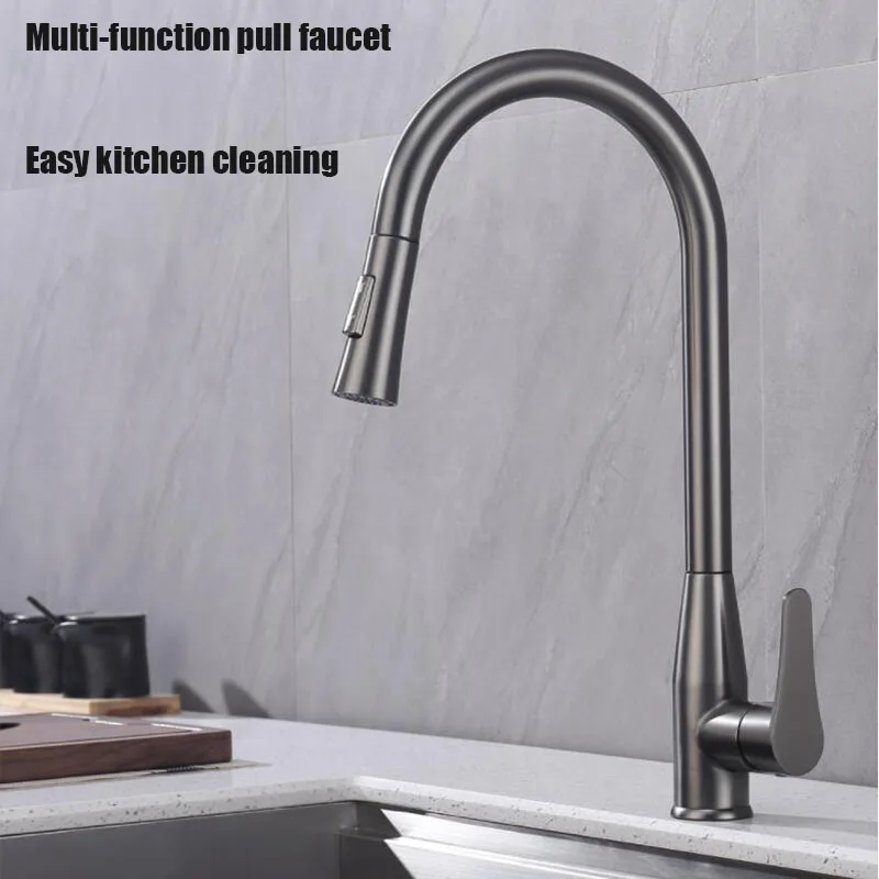 

Stainless Steel Gun Gray Kitchen Wash Basin 360° Rotation Can Be Drawn Hot And Cold Faucet