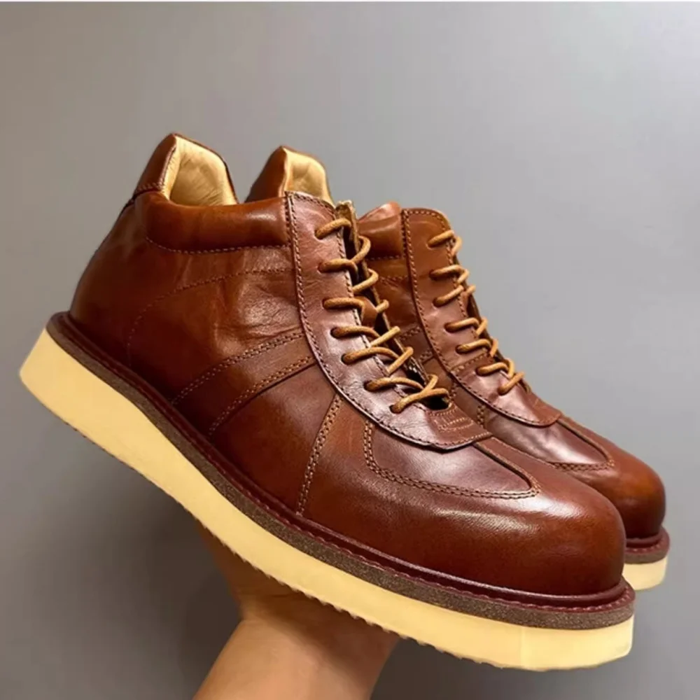 

QHCCID British Vintage Cowhide Leather High Quality Handmade Men's Mid-Top Boots High Top Casual Short Boots