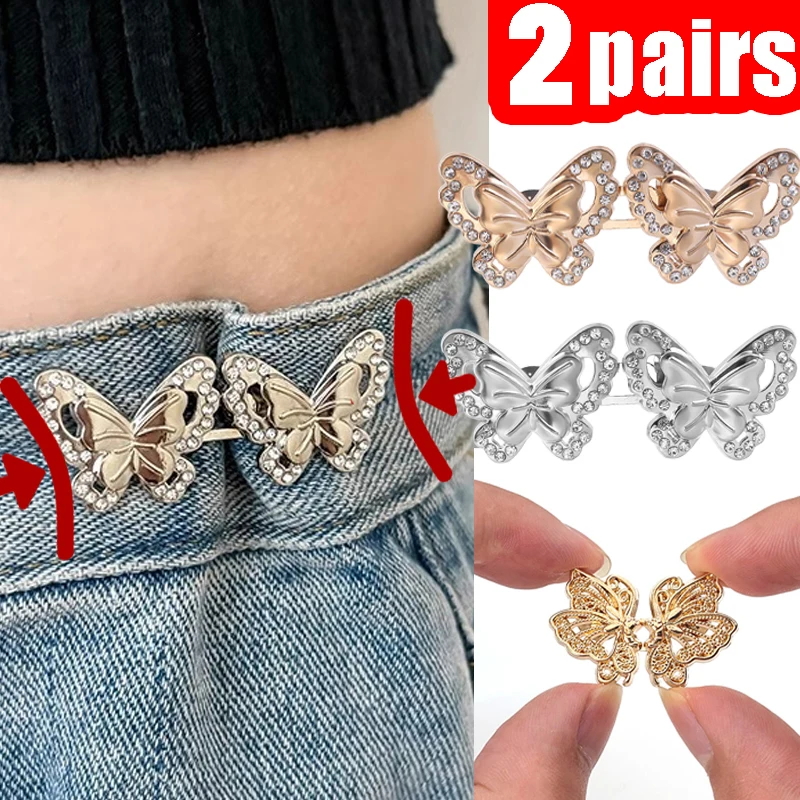 Butterfly Shaped Waist Buckle for Pants Jeans Mini Metal Versatile Detachable Nail Free Seam Easy To Install Belt Buckles Tools