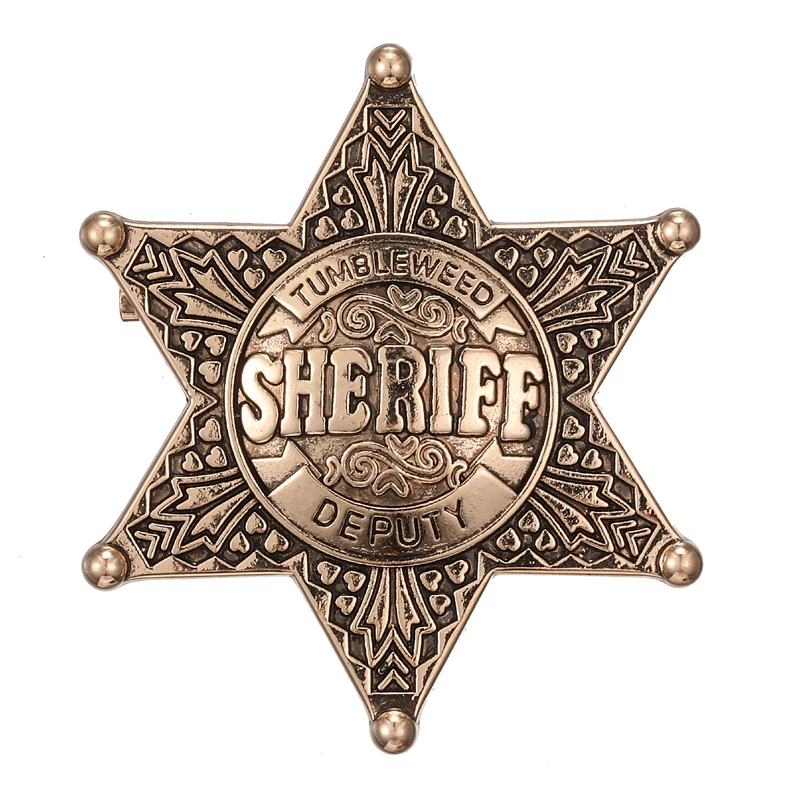 Cartoon SHERIFF DEPUTY Prizes Brooches Vintage Hexagon Star Honor Pin Badges Holloween Party Jewelry for Kids 48mm/1.9“ view 2