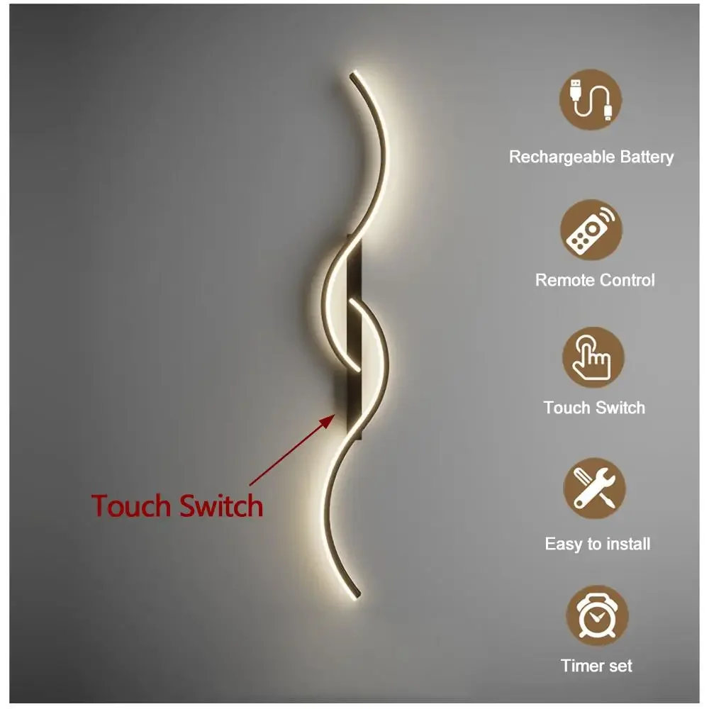 LED Rechargeable Wall Light New Remote Control Wiring Free 60/80cm For Living Room Bedroom Corridor Hotel Interior Decor Lights