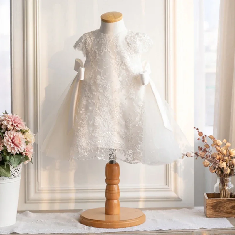 2024 Kinder kleider für Mädchen Big Bow Spitze Prinzessin Geburtstags feier Hochzeit Baby Mädchen Kleid Kleinkind Baby Taufe Tauf kleid