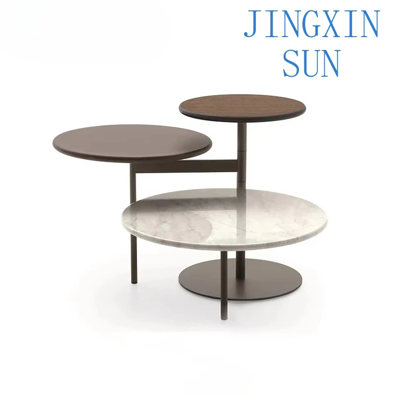 Modern Italian Small Side Table for Home Furniture Minimalist Round Edge Multi-Layer Rotating Tea Table Living Room Decor End