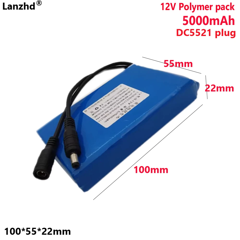 12V polymer battery pack 5000mAh For audio system LED light box 12V outdoor head miner's lamp monitoring batteries
