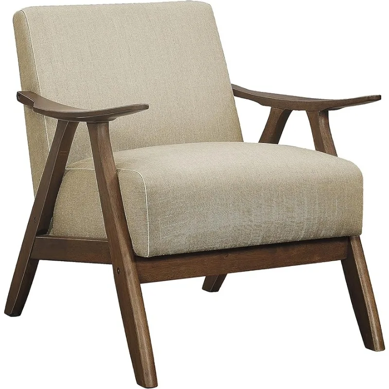 Lexicon Mid Century Modern Accent Chair,Solid Wood Frame in Walnut Finish, Upholstered Living Room Lounge Arm Chair,Seat Cushion