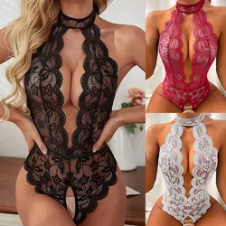 Exotic Apparel Teddies Babydoll Sexy Adult Womens Clothing Hollow Out No Crotch Backless Cosplay Erotico Flower Printing