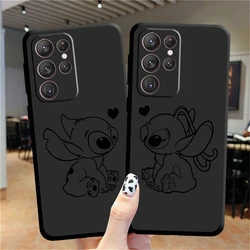 Disney Angel Stitch Couple Phone Case For Samsung S23 S22 S21 S20 FE Ultra Pro Lite S10 S9 S8 5G Plus Black Soft Cover