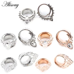 Alisouy 2pcs Stainless Steel Leaf Snails Water Drop Zirconia Ear Tunnels Plugs Expander Stretcher Gauges Body Piercing Jewelry