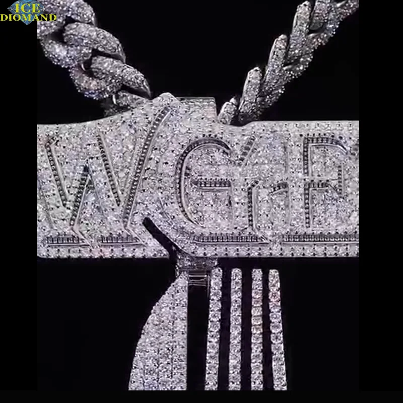 WGH Bling Hip Hop Necklace: Iced Out Moissanite Gangsta Grillz Pendant with Money Bag Charms & Bold 