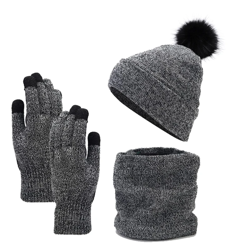 مجموعة قفازات وشاح صغيرة، لون خالص مع قبعة بوم بوم بدون إطار، قبعة شتوية متماسكة للرجال والنساء، للطقس البارد الدافئ في الهواء الطلق