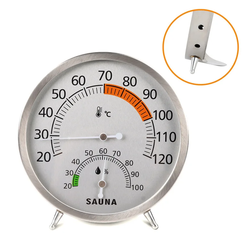 Stainless Steel Sauna Temperature and Humidity Meter with Mechanical Movement No Power Needed for Sauna Monitoring