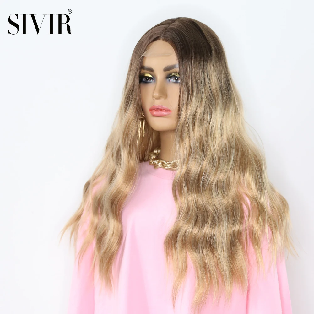 

Synthetic Middle Part Lace Wigs Long Body Wave Ombre Wigs For Women Cosplay Wig Fake Hair Black Brown