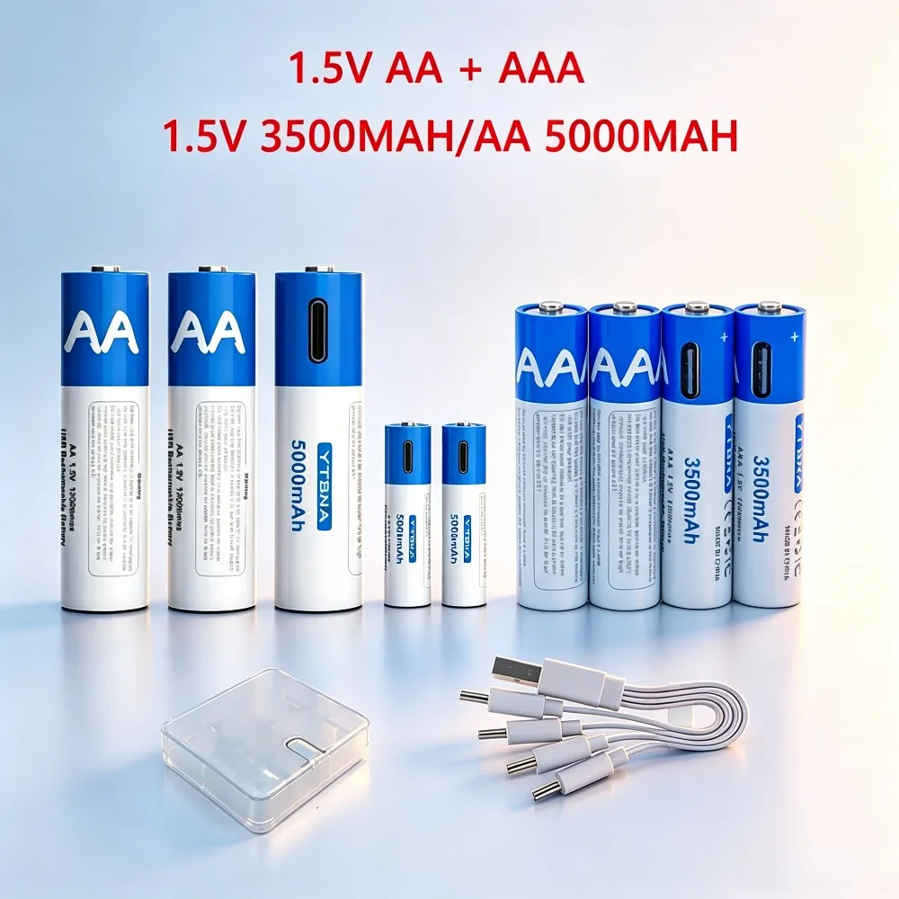 Rechargeable AAA Li-ion Batteries (4-Pack)  Ultra-Long Battery Life, Ideal for Rechargeable Devices Includes Charging Cable