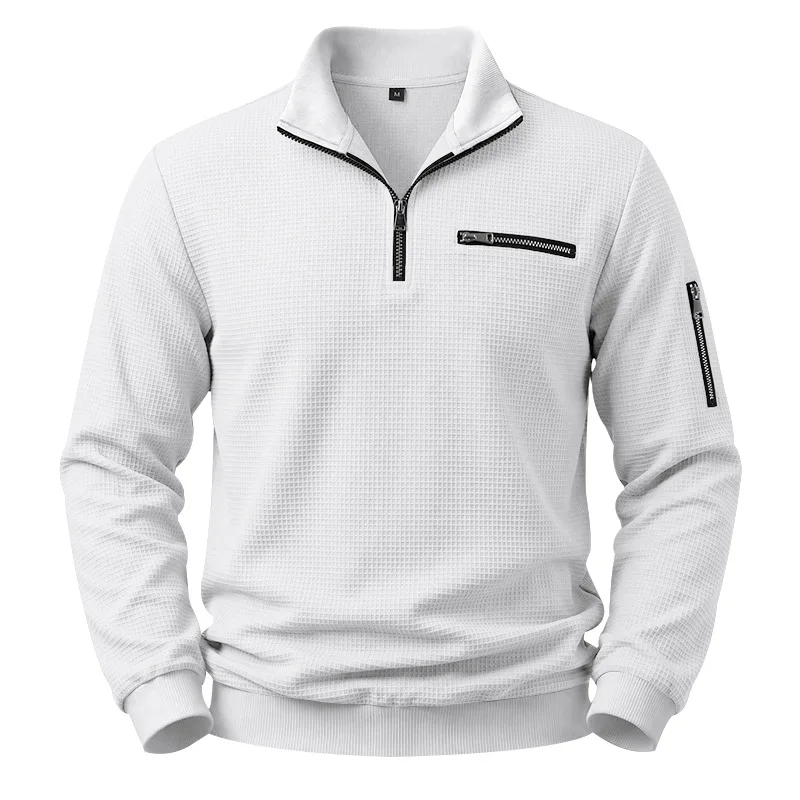 Europe, America Spring and Autumn Men's Zipper Men's Waffle Casual Sports Polo POLO Shirt Sweater