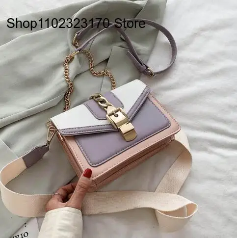 Simple Shoulder Messenger Bag Ladies Cross Body Bag Contrast Color Leather Crossbody Bags for Women Travel Handbag Fashion