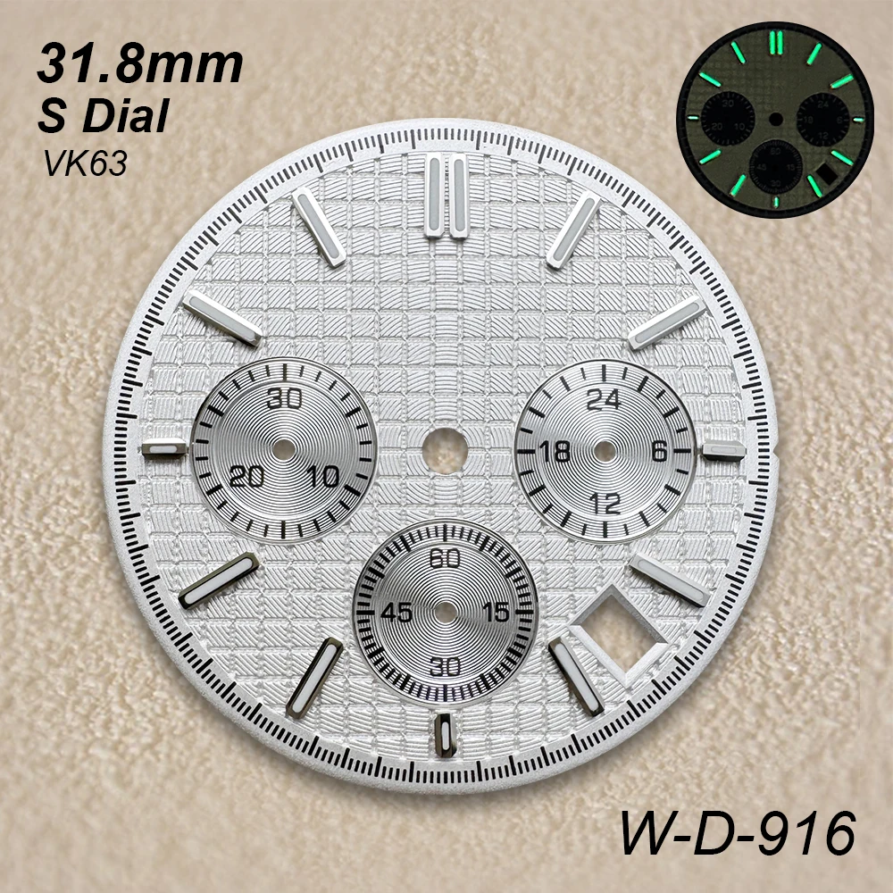 

31.8mm S Logo Panda Oak Dial Fit VK63 Quartz Movement Green Luminous High-Quality Watch Modification Accessories