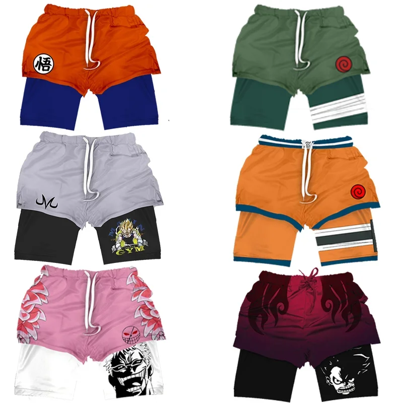 Anime Gym Shorts Men Women Dragon Ball NARUTO One Piece 3D Print 2 in 1 Quick Dry Breathable Sports Training Compression Shorts